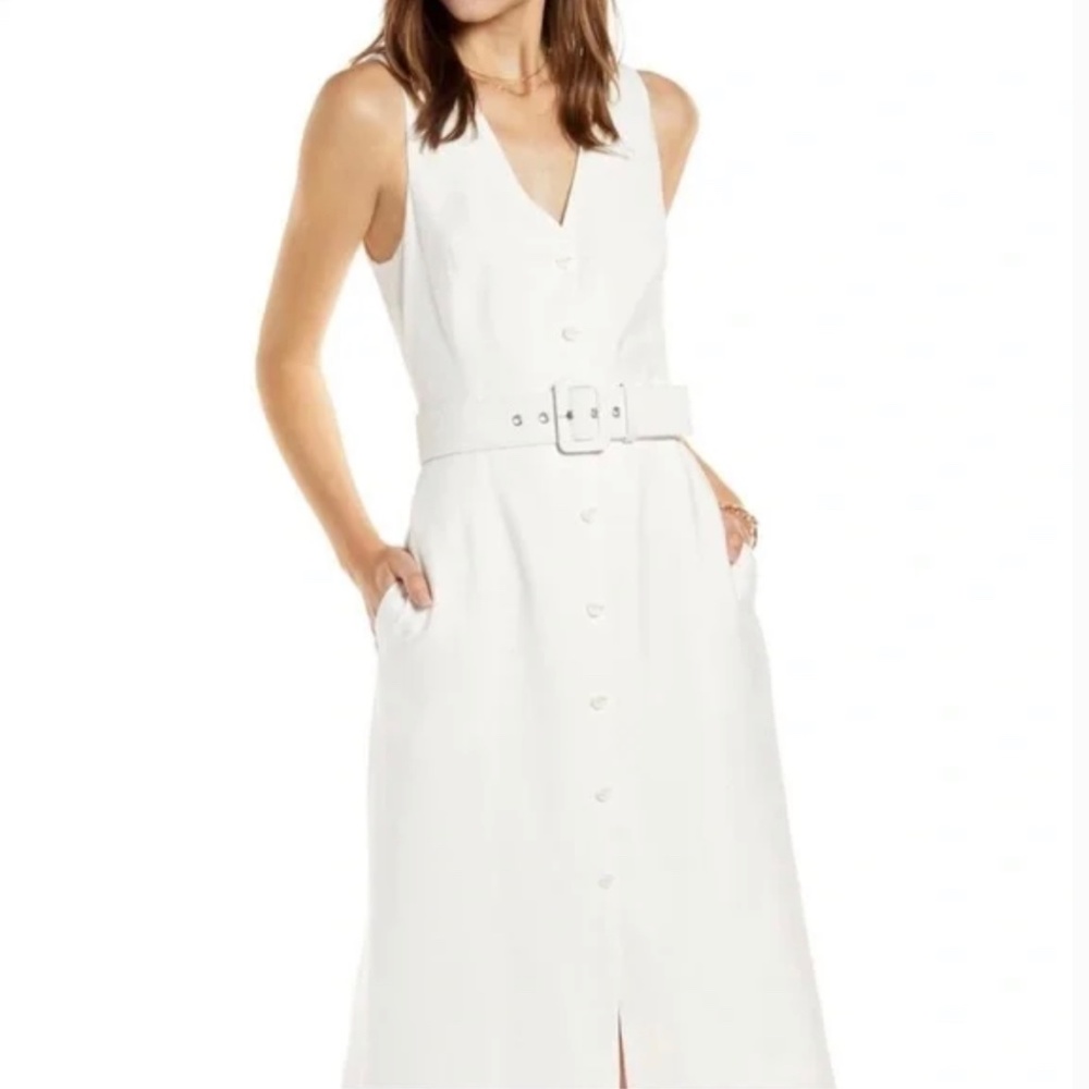 Something Navy Button Down Belted Midi Shirt Dres… - image 2